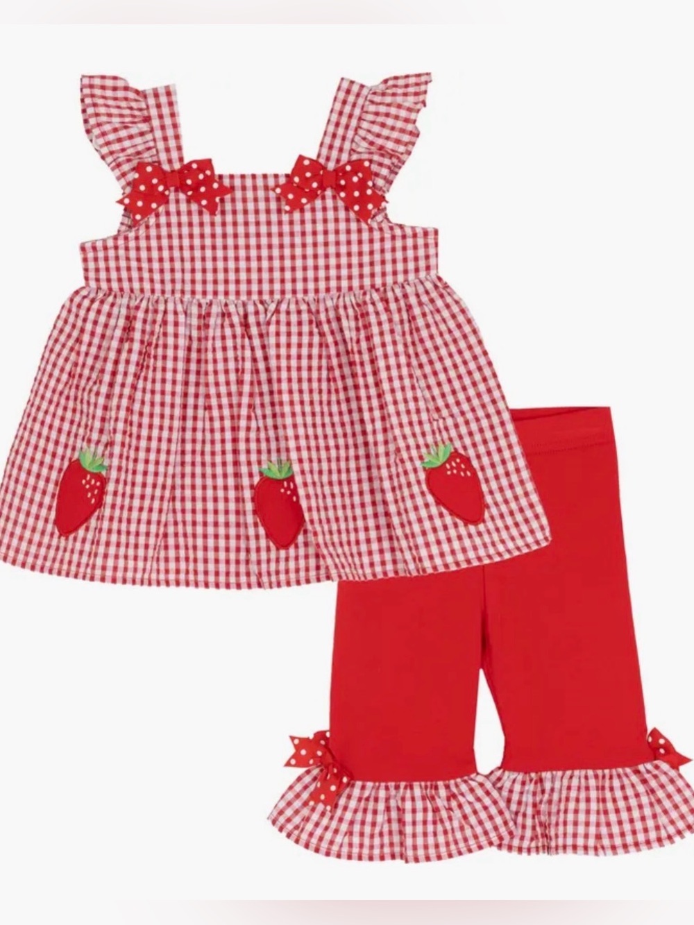 Rare Editions Red Gingham Strawberry Two-Piece Matching Set / Like New!! 🍓